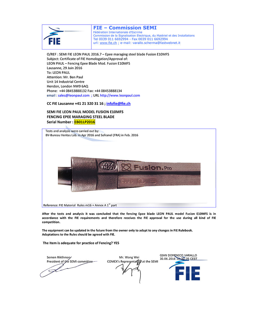 Leon Paul Fusion Pro FIE Epee Blade